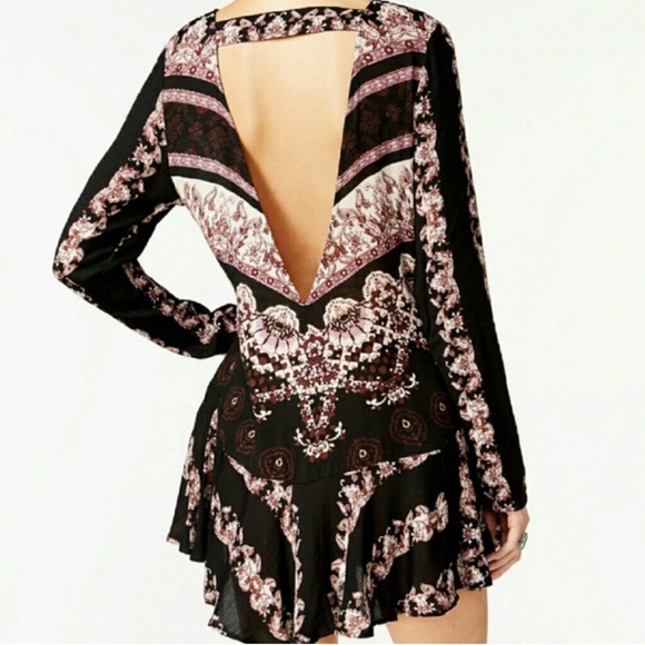 Free People Smooth Talker Tunic Dress Black Purple Crepe Women’s Size Medium M - Picture 9 of 9